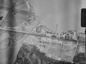 Overhead shot of the airfield complex. USMC Archives
